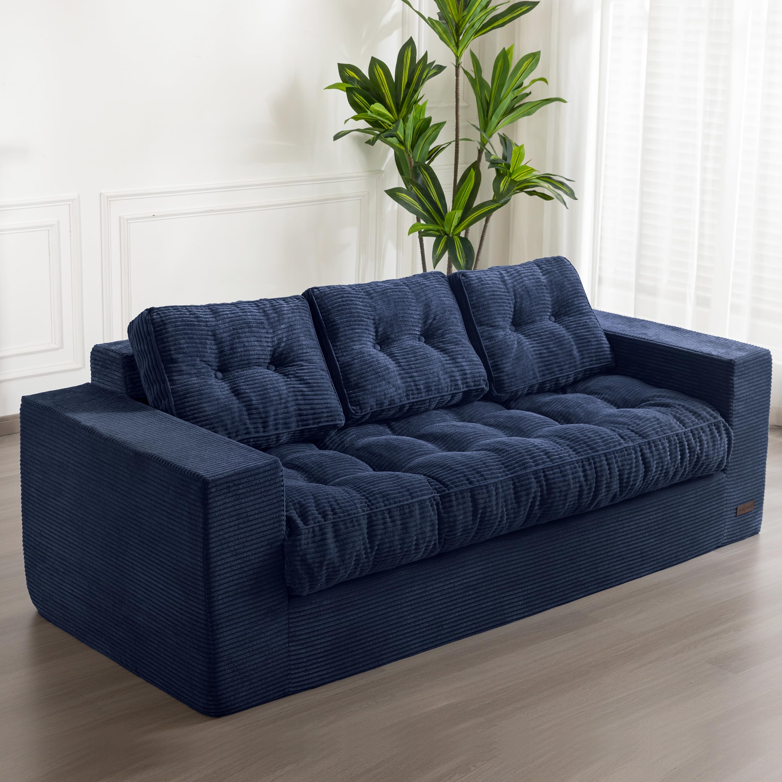 Photo 1 of **DIRT**MAXYOYO 3 Seater Couch for Living Room, Boneless Couch with Tufted Cushion & Backrest, Upholstered Floor Sofa, Sofa in A Box, Navy
