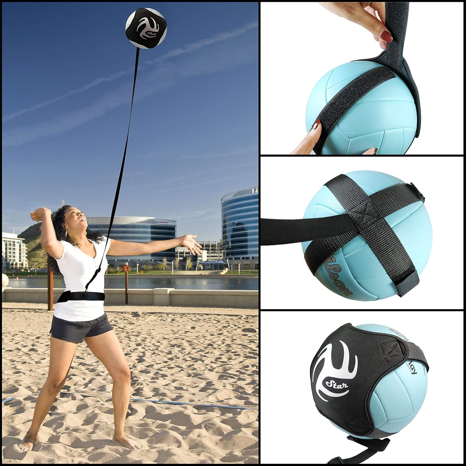 Volleyball Star Training Equipment - 1 Ball Rebounder for Solo Practice Your Serve And Spike +2 Setting Trainer Straps For a Proper Hand Placement +1 Drawstring Backpack +1 Handmade Bracelet : Sports & Outdoors