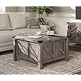 WAMPAT Square Farmhouse Coffee Table with Storage for Living Room, 30x30 inch Wooden Dining Center Table with Gas Spring Flip-Top for Large Hidden Storage, Metal Wrapped Table Corners, Washed Grey