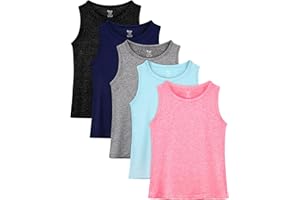 Poroka 5 Packs Girls Active Dry Fit Athletic Tank Top Performance Tech Sleeveless Shirts for Running Exercise Yoga