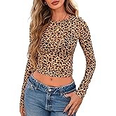 PRETTYGARDEN Women's Mesh Long Sleeve Spring Top 2026 Trendy Summer See Through Sheer Blouse Fitted Going Out Layering Shirts