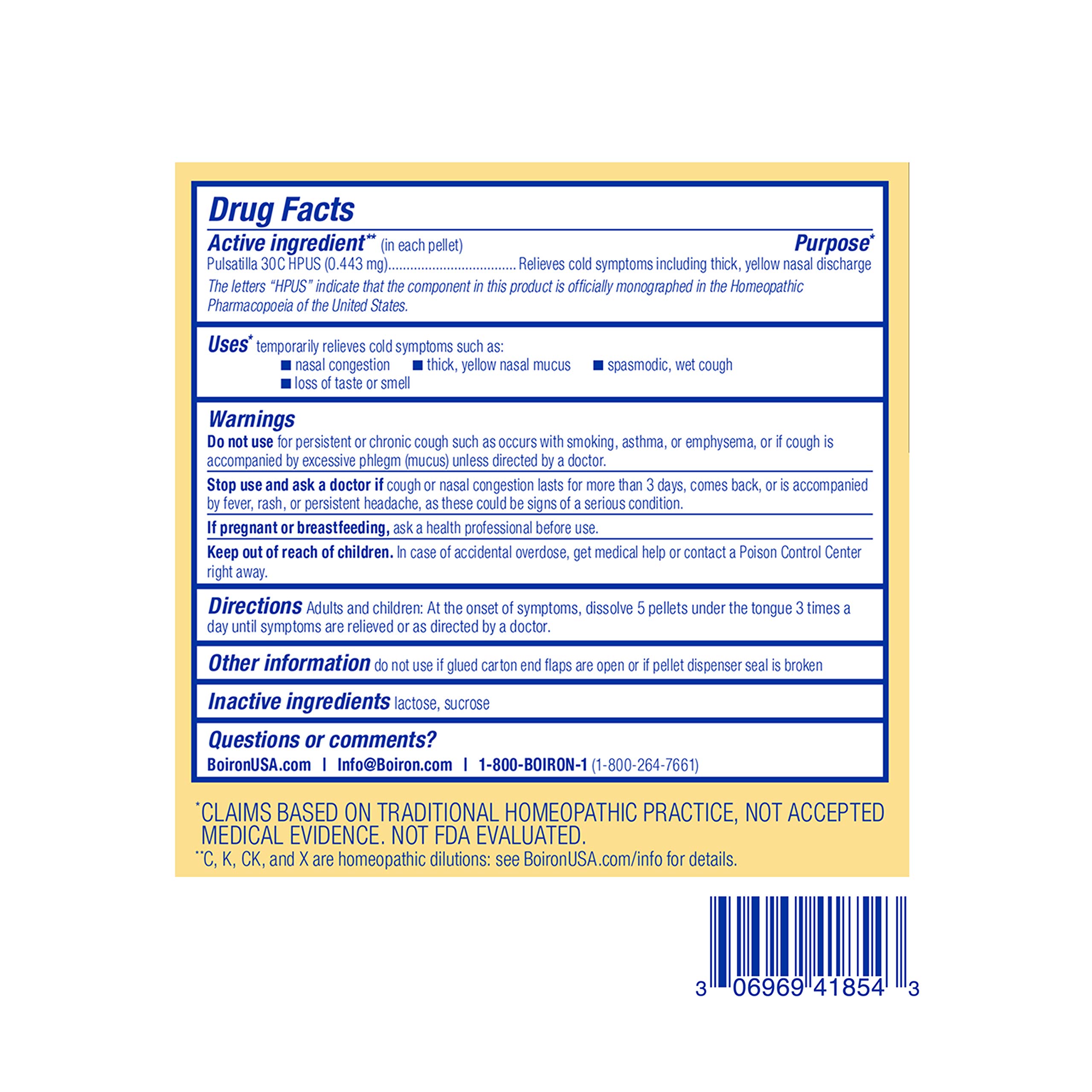 Boiron Pulsatilla 30C Homeopathic Medicine for Relief from Cold, Nasal Congestion, Thick Mucus, and Cough - 3 Count (240 Pellets)