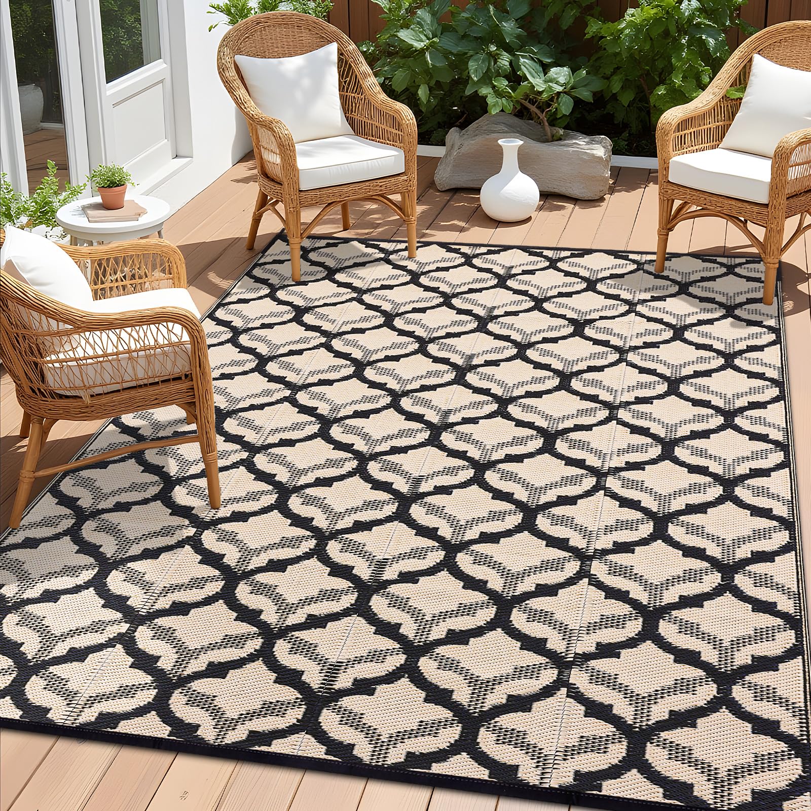 OLANLY Reversible Outdoor Rug 9x12 ft Clearance, Waterproof Outdoor ...