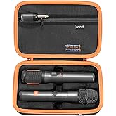 RAIACE Hard Storage Case Compatible with JBL Two Microphone System, With Mesh Pocket for Receivers, Adapters, AA Batteries and Accessories. (Case only) - Black(Orange Zipper)