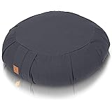 Buckwheat Meditation Cushion – Crescent, Round Or Zabuton Zafu Yoga Pillow | 7 Colors | Zippered Organic Cotton Cover & Liner to Add or Remove Hulls | Machine Washable | Carrying Handle