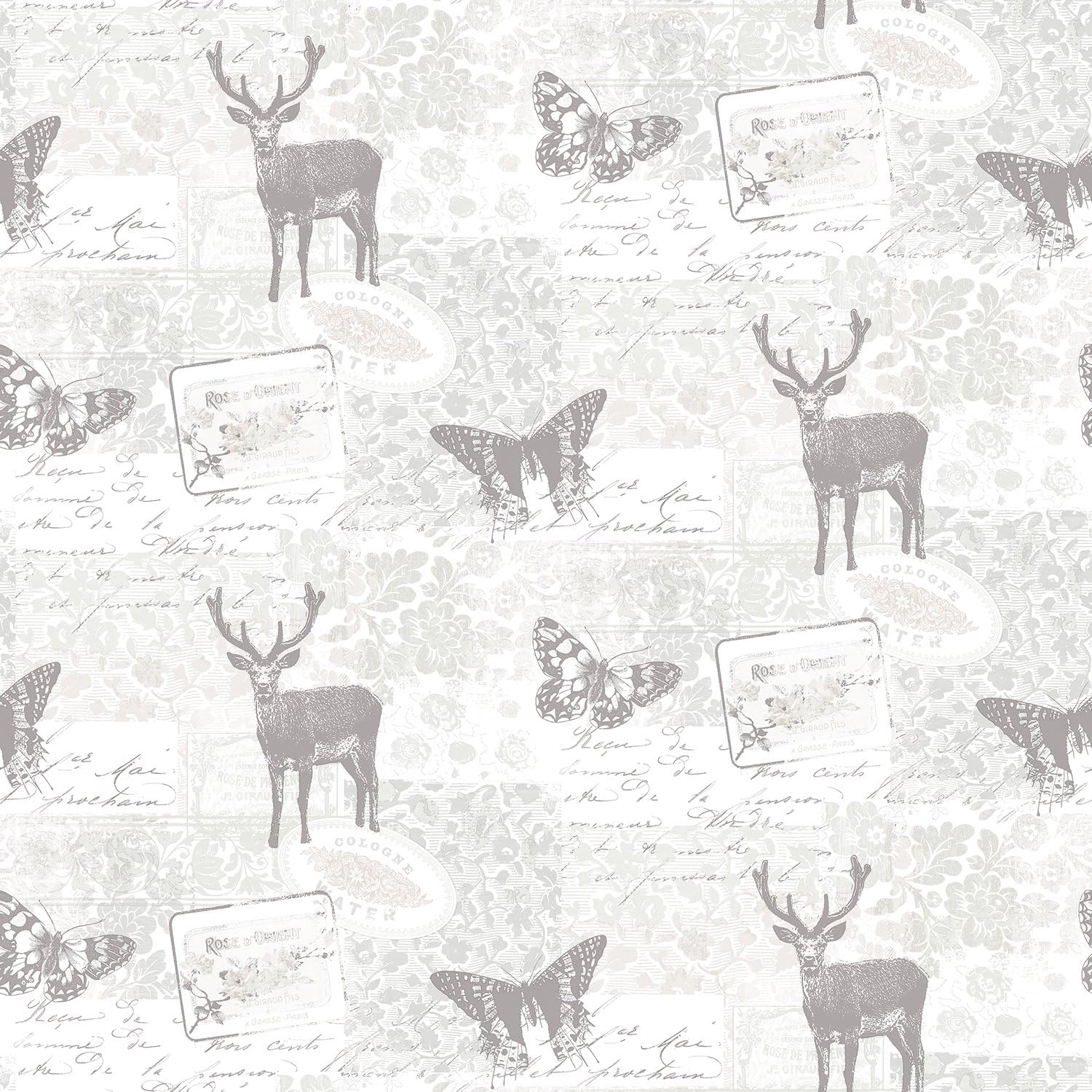 Galerie G56298 Nordic Elements Vintage Wildlife Wallpaper, Greige, 10m x 53cm