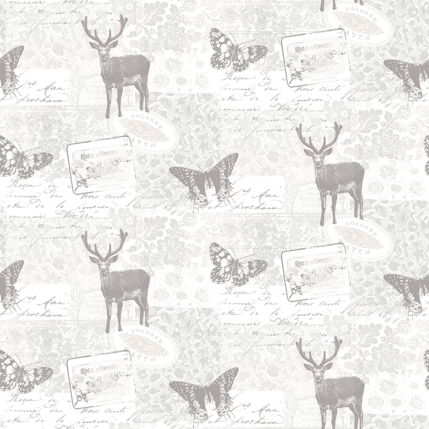 Galerie G56298 Nordic Elements Vintage Wildlife Wallpaper, Greige, 10m x 53cm