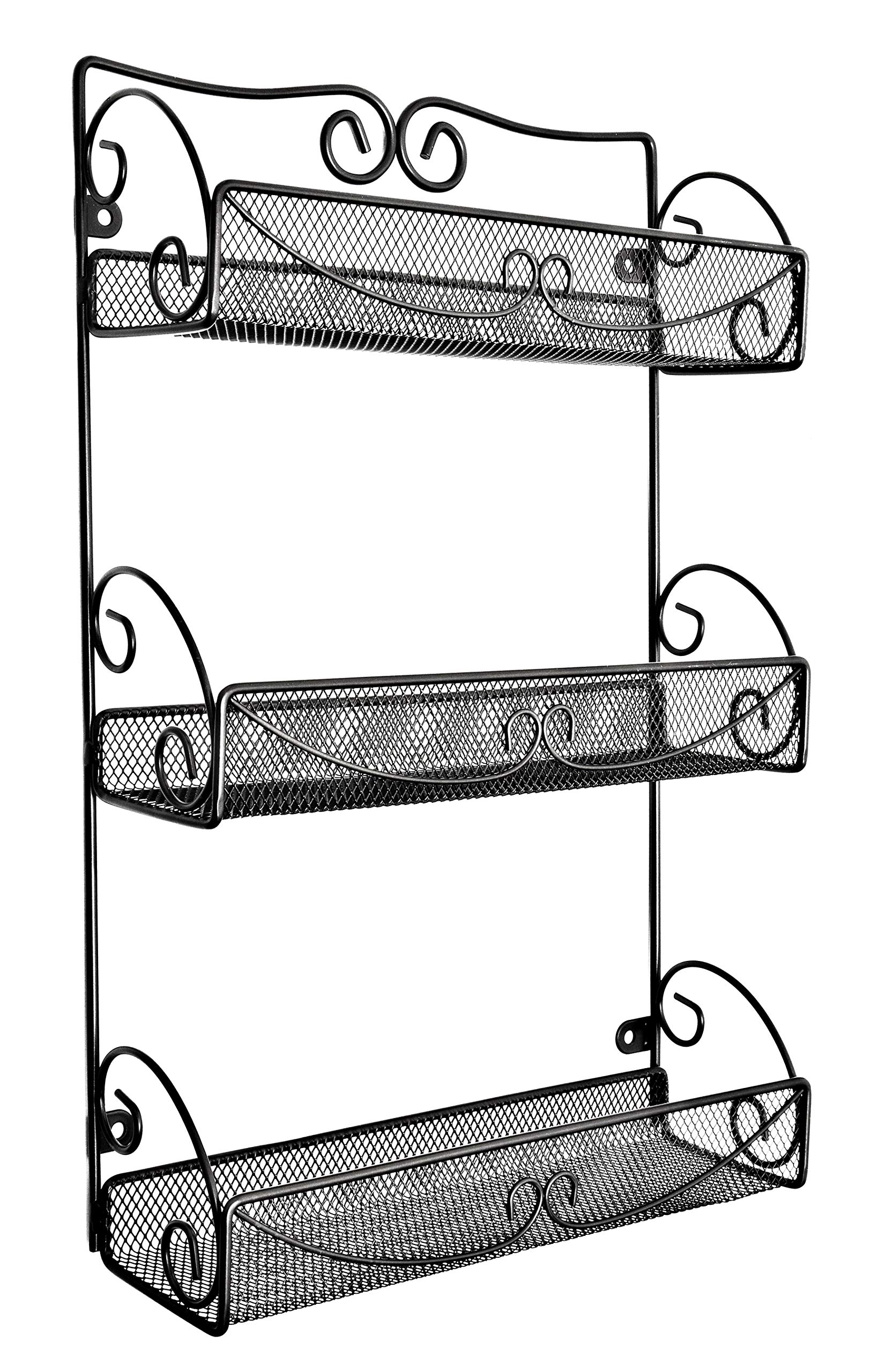 Amtido Spice Rack | 3 Tier Wall Mounted Seasoning Storage Organiser Rack | Inside Kitchen Cupboard Door Storage for Herbs and Spices Jars | Metal Mesh Bronze
