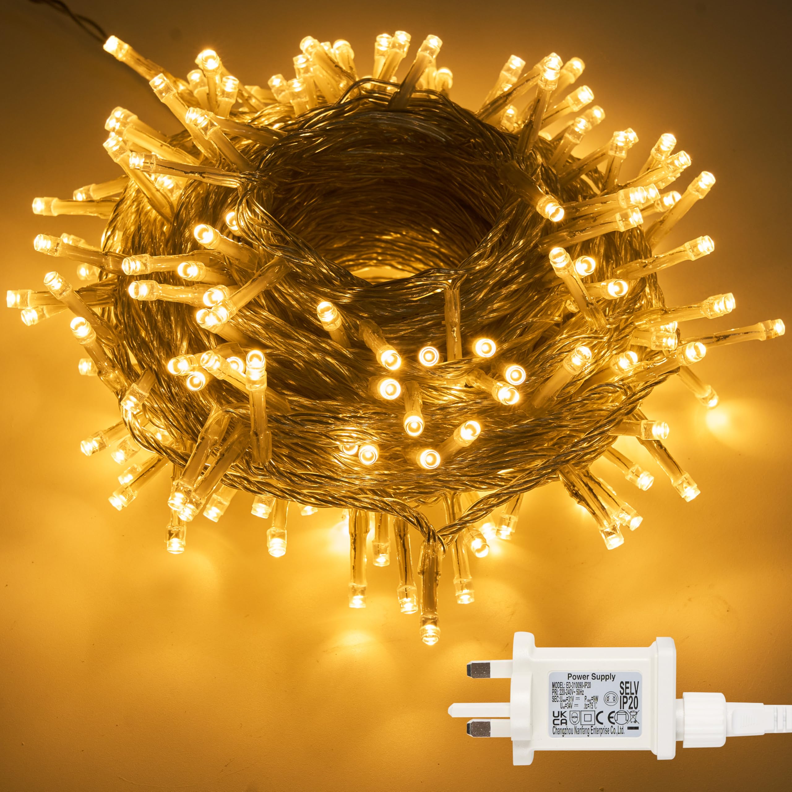 Joiedomi 200 LED Fairy Lights, Christmas Lights Outdoor, 8 Modes Plug-in Christmas Tree Lights Waterproof, Small Xmas Tree Lights Indoor, Clear Wire String Lights for Christmas Decorations(Warm White)