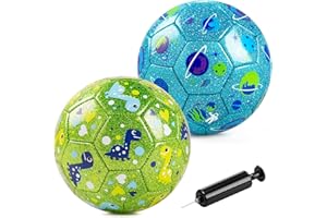 ZOOJOY Size 2 Soccer Ball for Toddlers 1-3, 2 Pack Cartoon Balls with Pump Mesh Bag, Planet & Dinosaur Toddler Soccer Balls, Indoor Outdoor Toys for Boys Girls