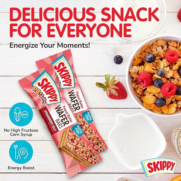 SKIPPY P.B. & JELLY WAFER BARS, STRAWBERRY JELLY FLAVOR, REAL FRUIT & OATS, 6 INDIVIDUALLY WRAPPED BARS (7.8 OZ)