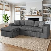 Shintenchi 103" Boneless Couch, L Shaped Modular Sectional Sofa with Deep Seat, Cloud Foam Couch with Oversized Chaise Lounge, No Assembly Required Plush Corduroy Living Room Furniture, Iron Gray