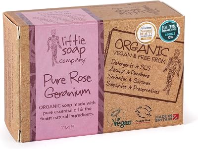 Little Soap Company Organic Pure Rose Geranium Bar Soap 110g Vegan Cruelty Free