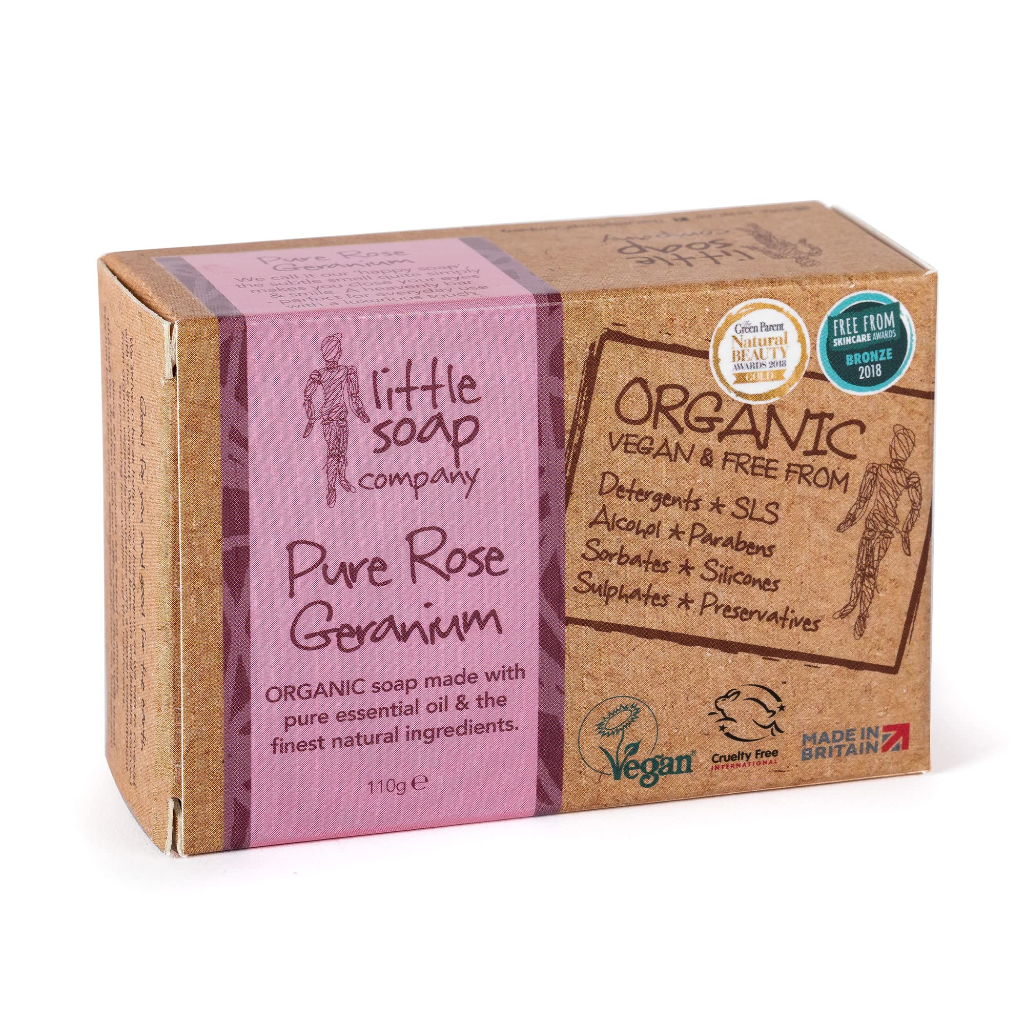 Little Soap Company Organic Range - Pure Rose Geranium Bar Soap, 110g| Natural, Vegan, Cruelty-Free, eco friendly Organic Soap for Body Face & Hands with Pure Essential Oils | No SLS or Parabens