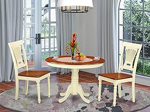3 Pc set with a Round Dinette Table and 2 Wood Dinette Chairs in Buttermilk and Cherry .