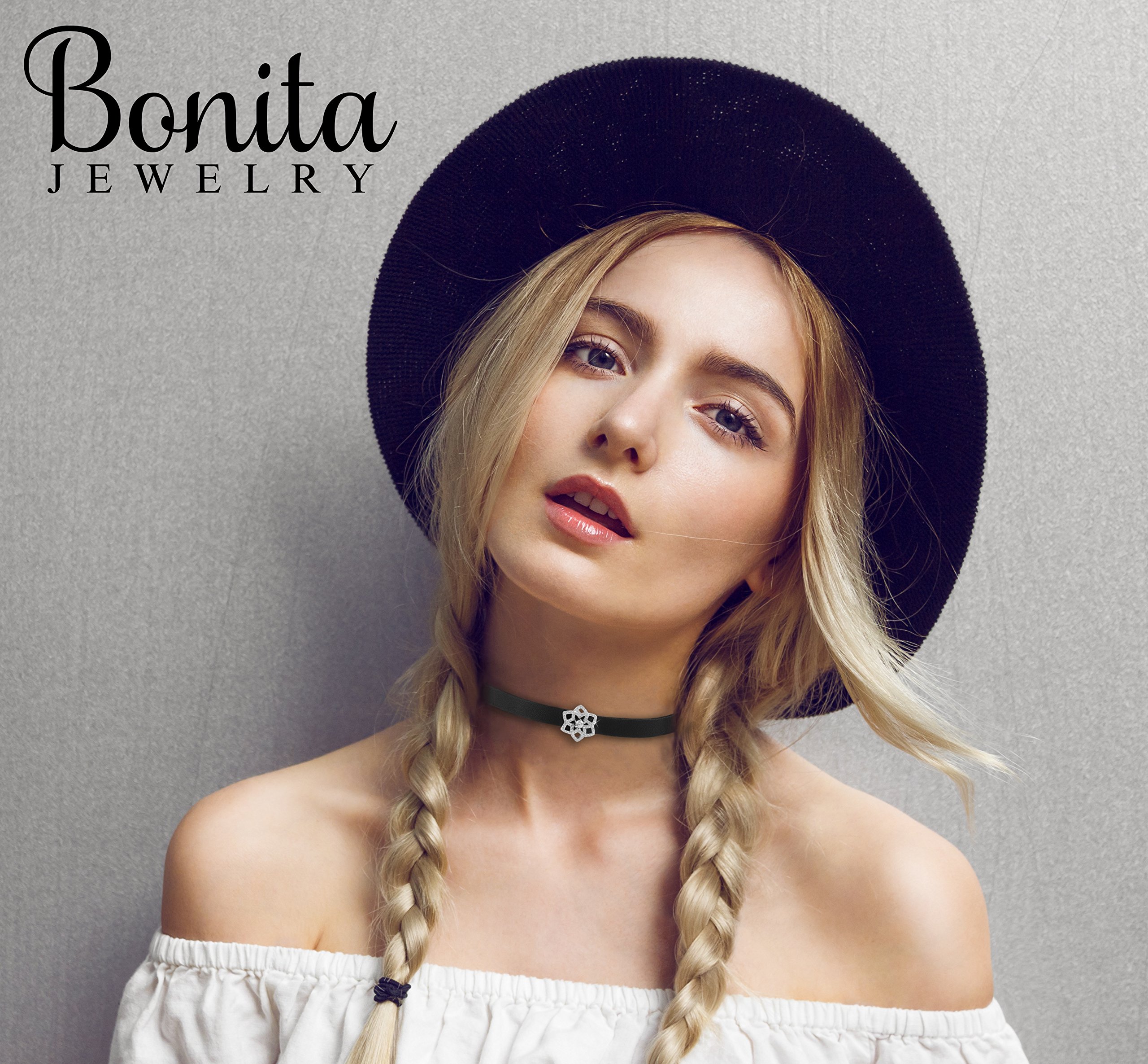 Choker Necklace For Women- With Sterling Silver and Cubic Zirconia Flower Pendant