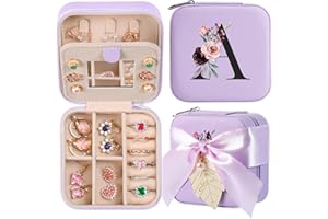 AYGXU Travel Jewelry Box for Women and Girls - Small Case With Initial A-Z - Teacher Gifts