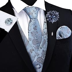 GUSLESON Mens Dusty Blue Vest Tie and Bow Tie Set