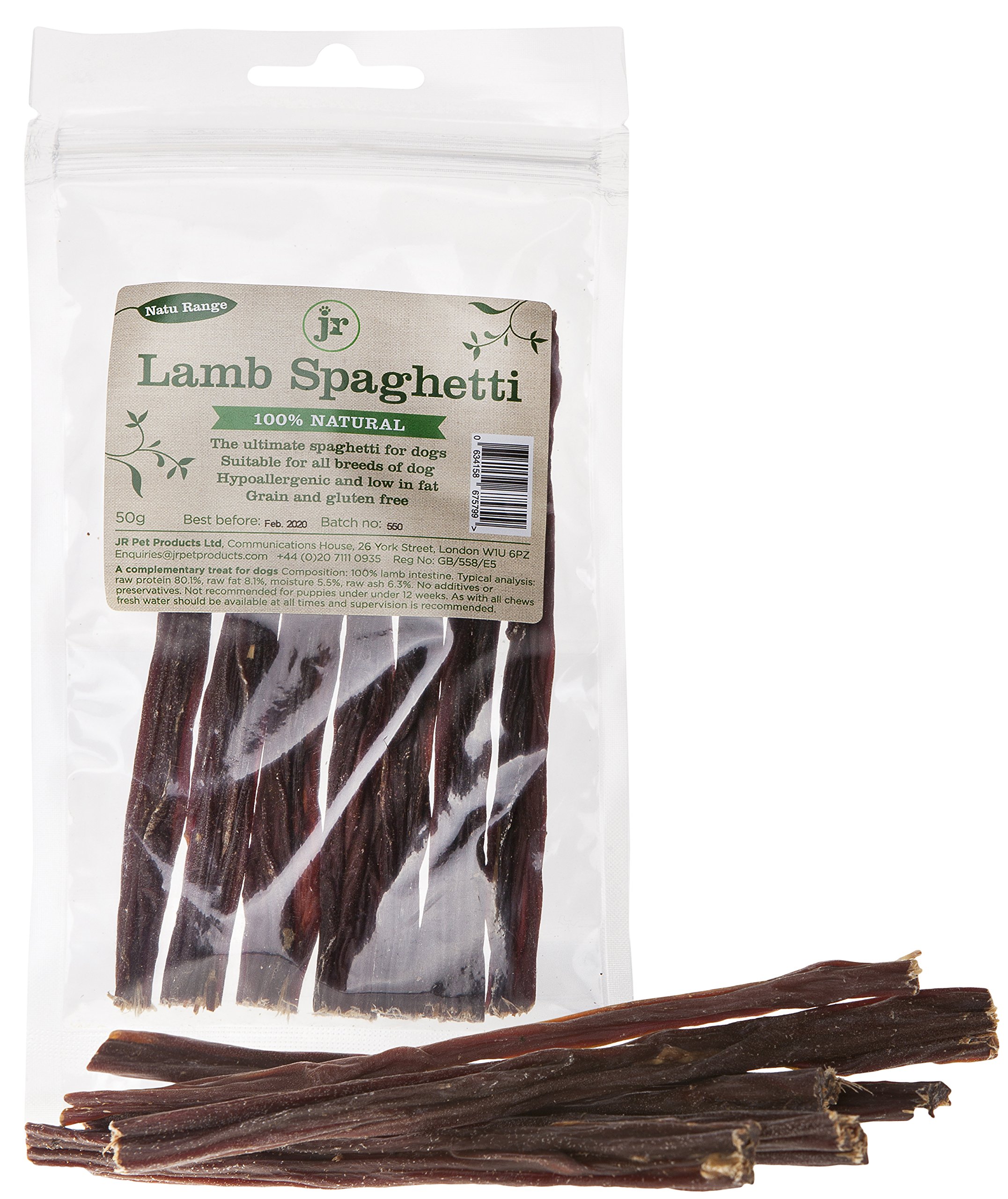 JR Pet Products 1 x 50g Lamb Spaghetti Sticks 100% Hypoallergenic Natural Dog Treat Gluten & Grain Free Ideal For Sensitive Digestion