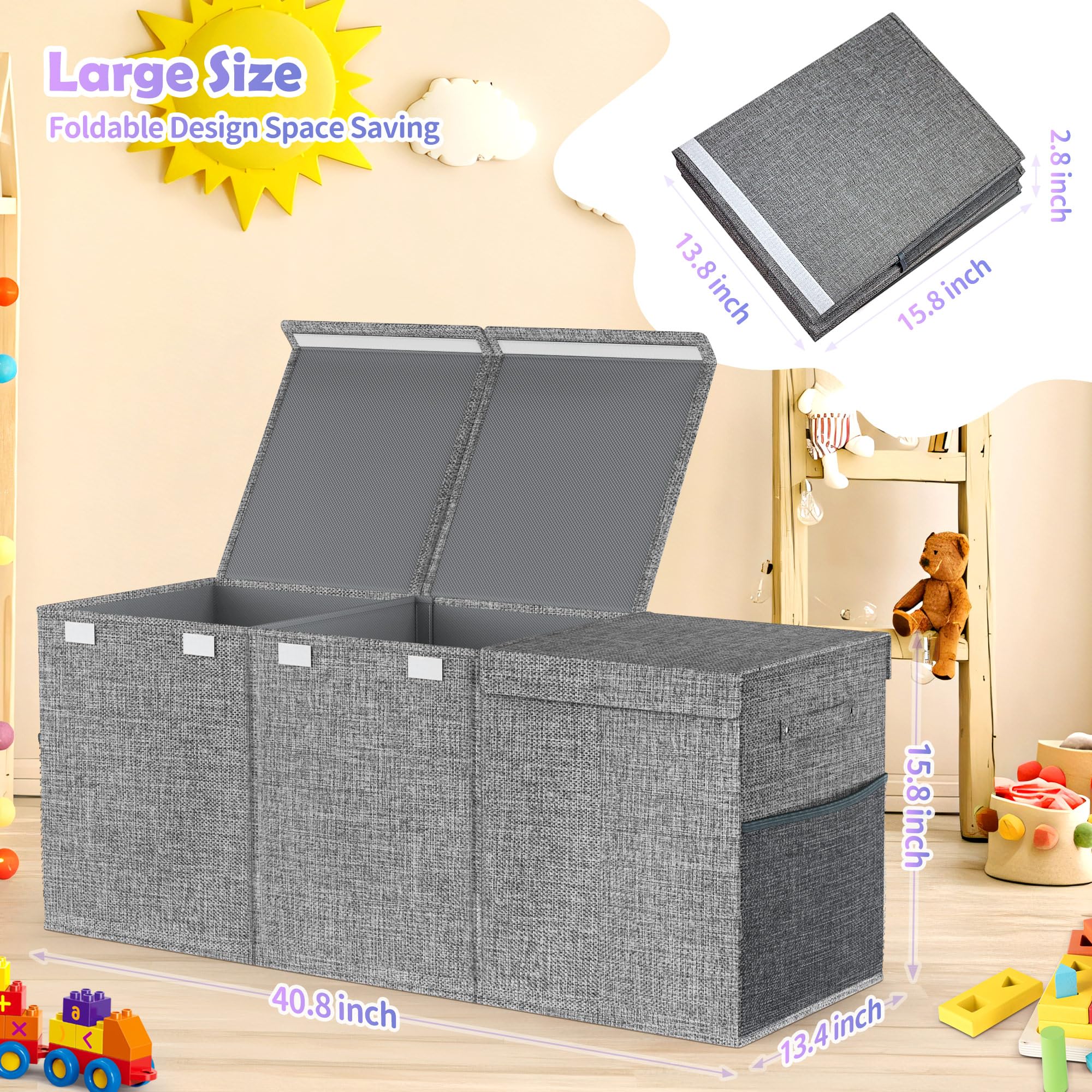 Extra Large Toy Box, Collapsible Sturdy Kids Toy Chest for Boys, Girls, 40