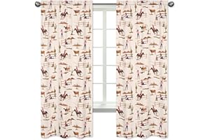 Sweet Jojo Designs Western Cowgirl Girl Window Curtains Treatments Panels Baby Nursery Kids Bedroom Kitchen Living Room Playroom Coverings Set of 2 - Wild West Vintage Animal Southwest Brown Pink Blue
