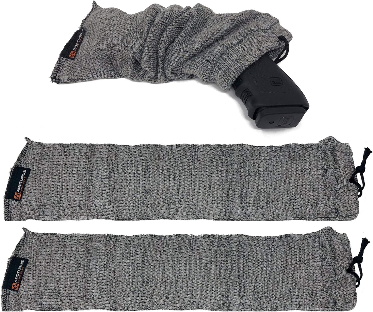 Arcturus Silicone-Treated Handgun Socks - Large, Flexible Design (3.5" x 16") Easily Fits Your Pistol or Revolver (2-Pack, Gray) : Sports & Outdoors