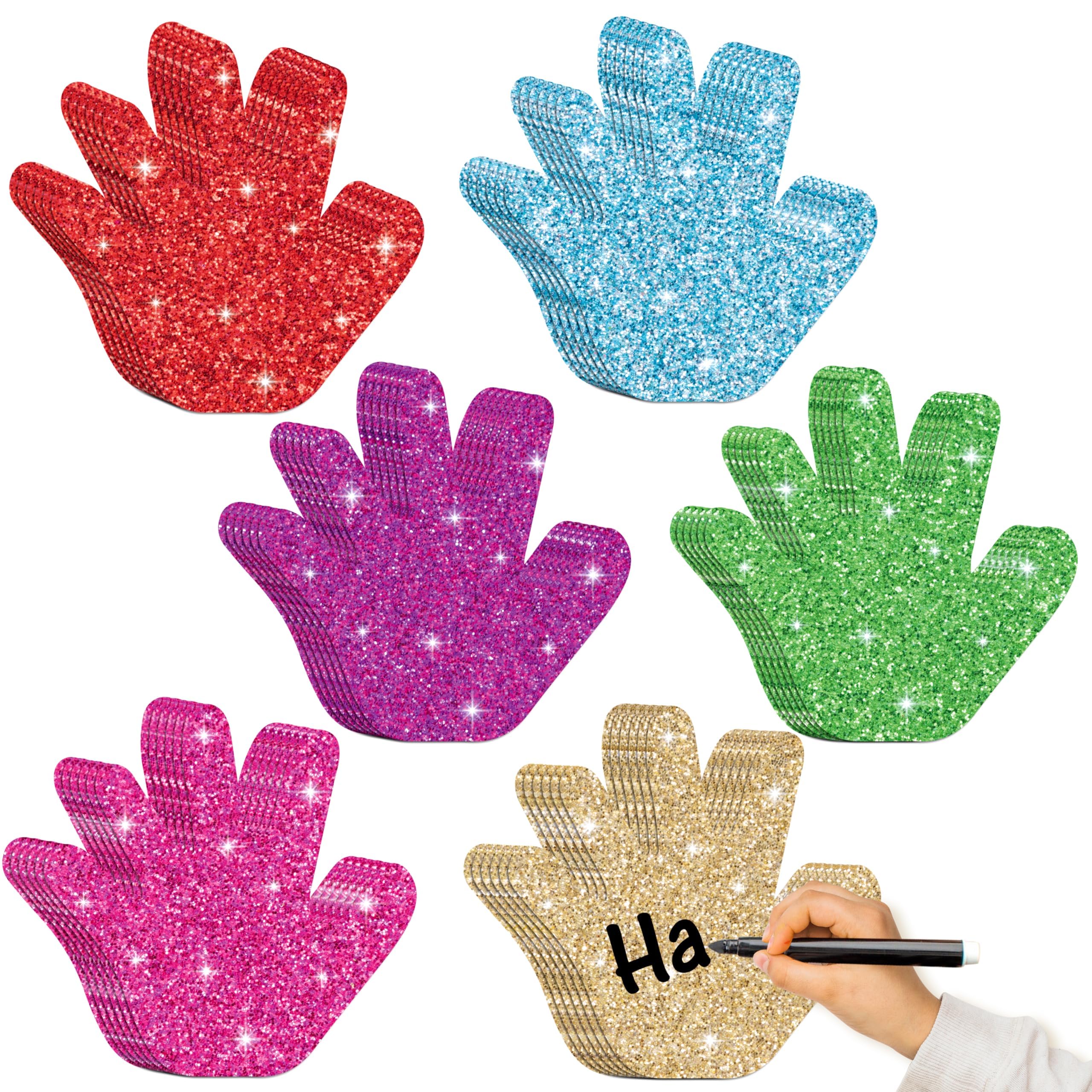 Photo 1 of 100Pcs Back to School Hand Cutouts Paper, Assorted Color Glitter Hand Shape Cut-Outs, Blank Creative Paper Cutouts for Kids Art Project Home School Classroom Decorations Bulletin Board Decor