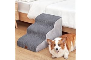 Pawque Dog Stairs and Ramp for High Bed Or Couch, Non-Slip Balanced Pet Steps Easy to Walk for Small, Medium & Short Legged Older Dog, Pet Safe Up to 40 lbs, 3 Steps Grey