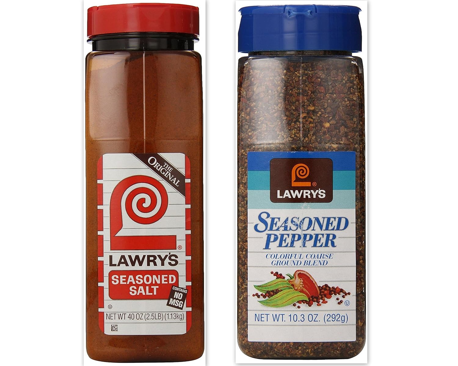 Lawry's Seasoning Bundle (Pack of 2) includes 1-Bottle Seasoned Salt, 40 oz + 1-Bottle Seasoned Pepper, 10.3 oz