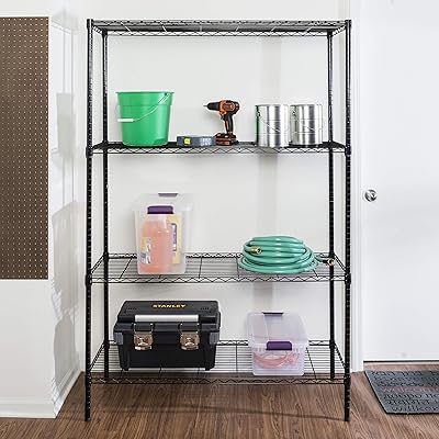 Honey-Can-Do 4-Tier Steel Wire Shelf, 350 lb Capacity, Black
