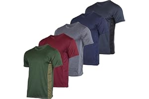 Real Essentials 5 Pack: Men’s V-Neck Dry-Fit Moisture Wicking Active Athletic Tech Performance T-Shirt