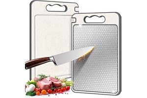 OAKJAR Stainless Steel Cutting Board, Double Sided Chopping Board for Kitchen, Scratch-resistant Mesh Design, Juice Groove, Non-slip Silicone Wrap, Dishwasher Safe