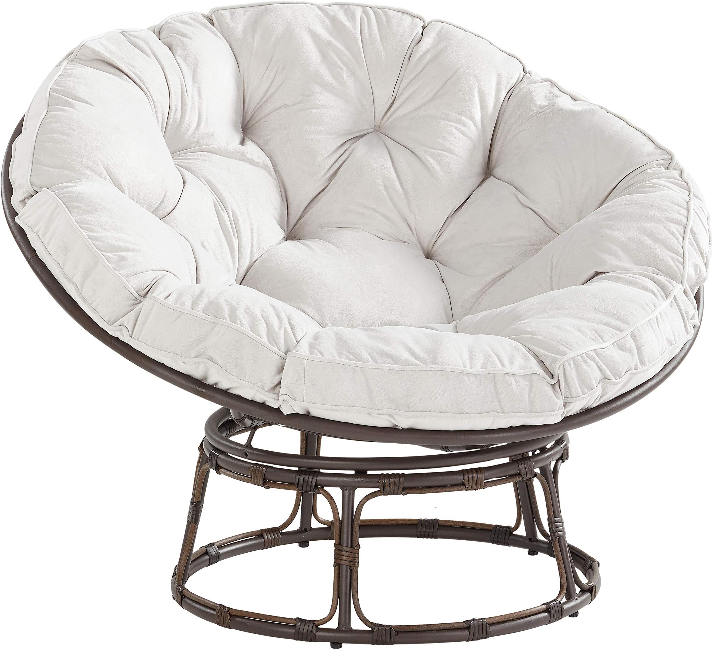 Mandycng Circular Papasan Comfort Cushion Chair Living Room Seat, Gaming Seat, Patio Soft Velvet Upholstery Bowl Seat, Bedroom Reading Seat, Office Outdoor Sofa, Balcony Deck Decor Bench, Light Gray