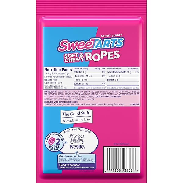 NEW 362173 NESTLE PEG SWEETARTS SOFT CHEWY ROPE 3Z (12-PACK) CANDY BAG CHEAP WHOLESALE DISCOUNT BULK CANDY CANDY BAG