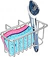 Kitchen Sponge Holder - Sink Brush Caddy Soap Dishwashing Liquid Drainer Rack, SUS304 Stainless Steel - Silver