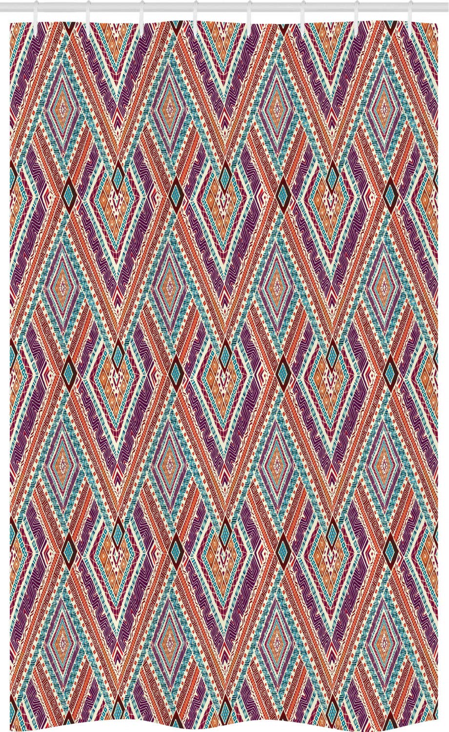 ABAKUHAUS Tribal Stall Shower Curtain, Diagonal Ethno Pattern, Fabric Bathroom Decor Set with Hooks, 47" x 70", Purple and Teal