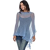 SHU-SHI - Damen Poncho-Top mit Rüschen - transparent - leichtes