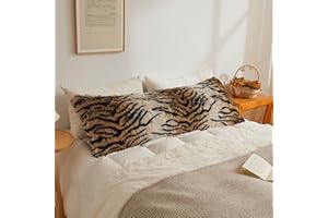 XeGe Housse de coussin rectangulaire en fausse fourrure pelucheuse avec fermeture éclair, 50,8 x 137,2 cm, imprimé tigre marr