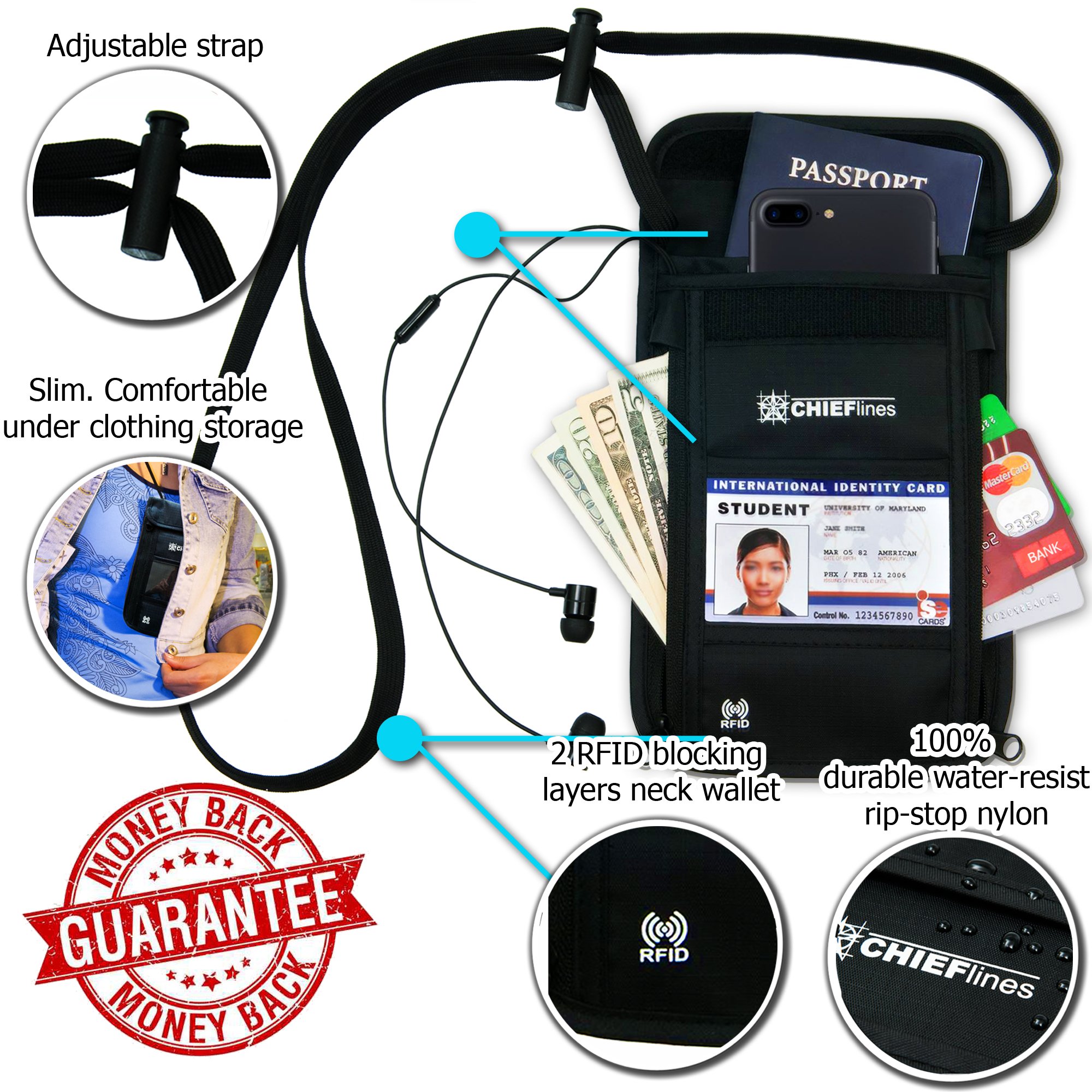 Travel Wallet-Passport Holder-Anti-Theft-Neck Pouch-RFID Blocking-For Men and Women