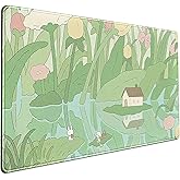 Kawaii Green Desk Mat Cute Mouse Pad Japanese, Flowers and Plants Keyboard Mat, Anime Aesthetics Large Mousepad XXL Gaming Desk Pad XL Office Home Decor for Women Girls Keyboard Pad 31.5"x15.75"