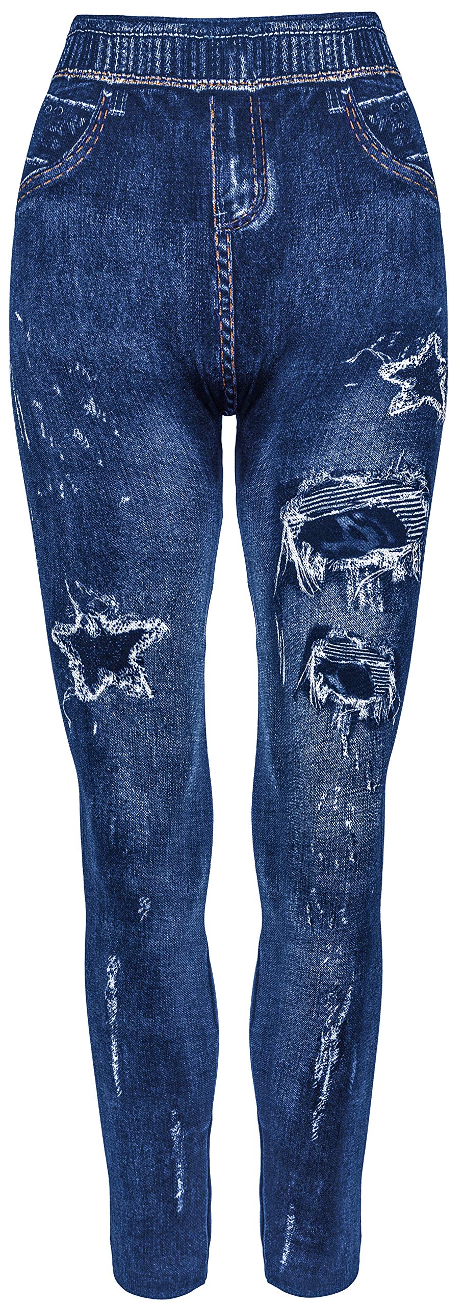 Women's Leggings, Incredible Fit High Waist Stretch Jeggings, Printed Denim Look, Skinny Leggings Jeggings. One Size fits UK Size 10-16 (Blue Celestial)