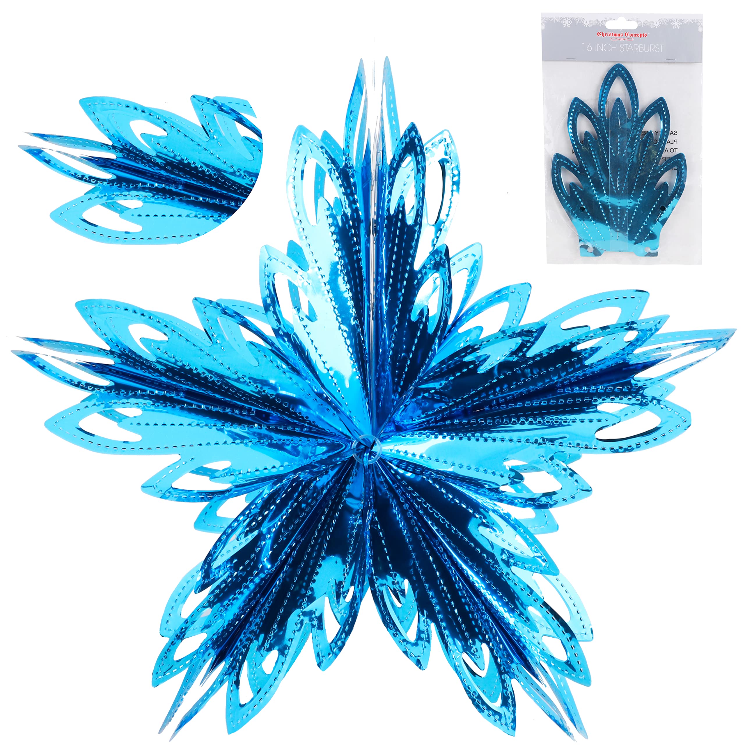 Christmas Concepts® 16” (1.3ft) Large Foil 3D Star Hanging Decoration – Christmas Trimming (Turquoise)