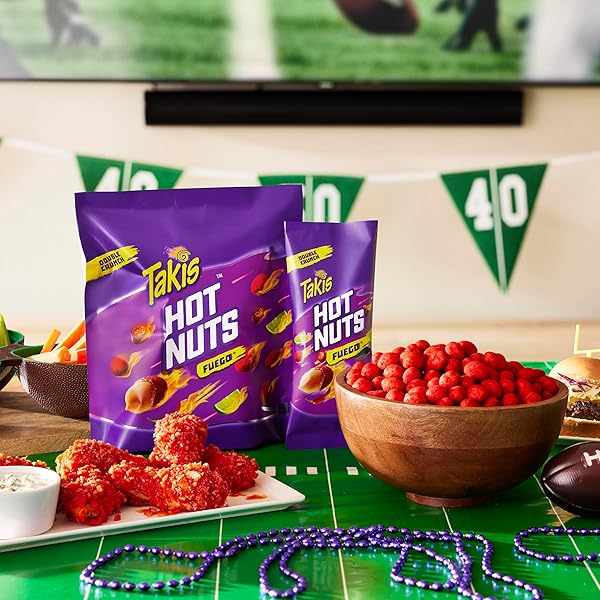 TAKIS FUEGO HOT NUTS 15.02 OZ SHARING SIZE RESEALABLE BAG, HOT CHILI PEPPER & LIME FLAVORED EXTREME SPICY DOUBLE-CRUNCH PEANUTS