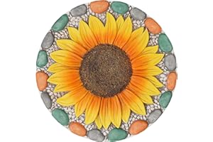 CYNKEYEE Decorative Sunflower Garden Stepping Stone - Colorful Pebble Border, Garden Stepping Stones Outdoor Yard Decor 10x10x0.75 Inches