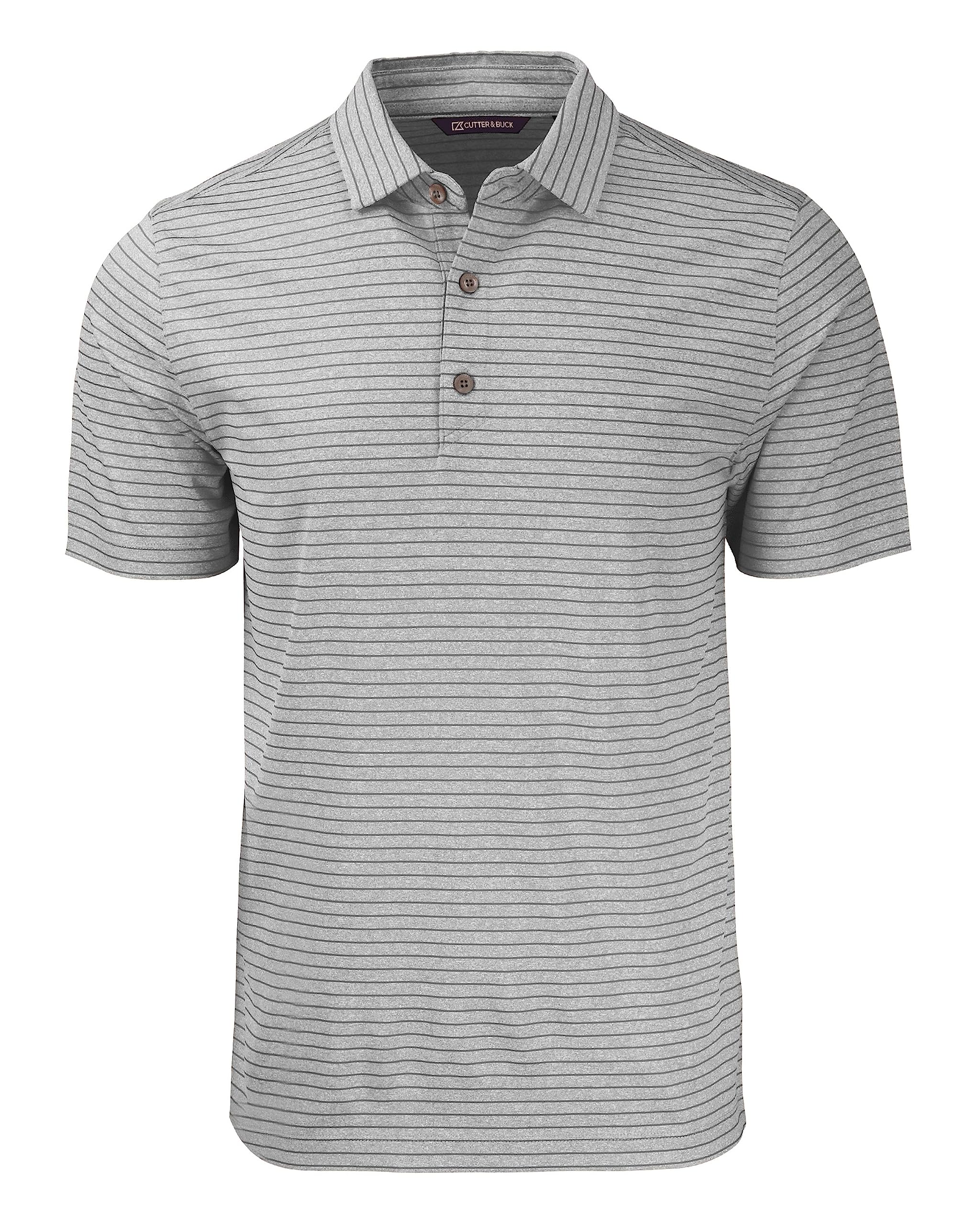 Cutter & Buck Forge Eco Stripe Stretch Recycled Mens Polo, Elemental Grey Heather