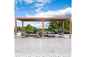 MODERN SHADE OUTDOOR LIVING SPACES Modern Shade Aurora Louvered Pergola 10'x20' with USB Charging Port Deck, Heavy Duty Outdoor Pergola with Adjustable Waterproof Roof & Integrated Drainage, Reinforced Frame, Easy Assembly, Wood Grain
