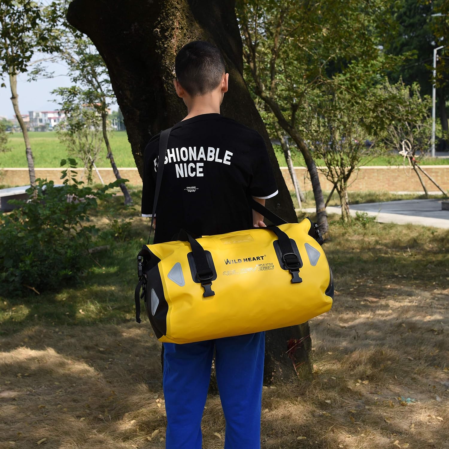 WILD HEART Waterproof Duffel Bag 40L 66L 100L with Welded Seams for Kayaking, Camping, Boating,Motorcycle (40L Yellow with Binding Rope): Sports & Outdoors