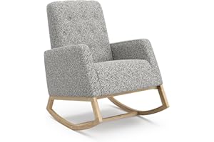 Storkcraft Northern Lights Nursery Rocker (Salt & Pepper Boucle) - Upholstered, Button-Tufted Rocking Chair for Nursery, Gentle Rocking Motion, Solid Wood Base