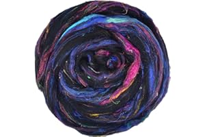 Living Dreams Yarn Merino & Sari Silk Fiber Blend for Spinning & Felting. Super Soft Combed Top. Nirvana