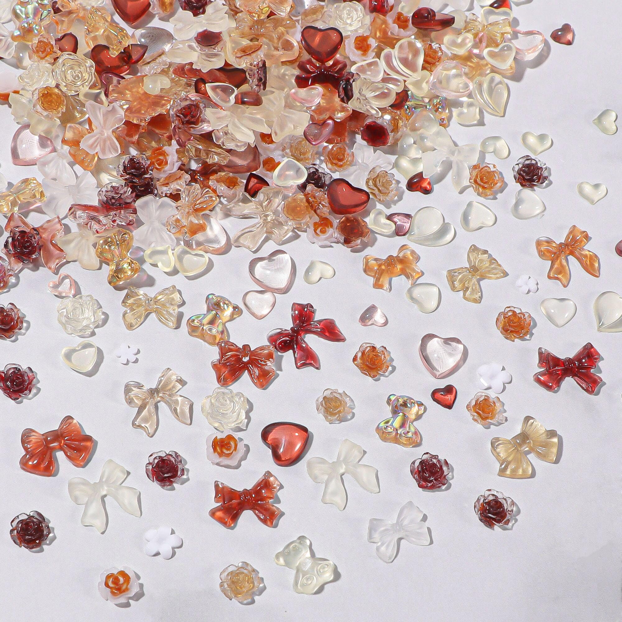 Resin Nail Charms 400PCS - Multi Shapes: Flower, Bow, Bear, Moon, Heart Nail Art Decorations DIY Crafts, Jewelry Accessories (Orange)